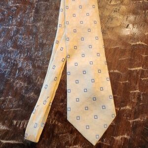 IV Front Gold with Blue Squares 100% Silk Tie Men's Necktie classic